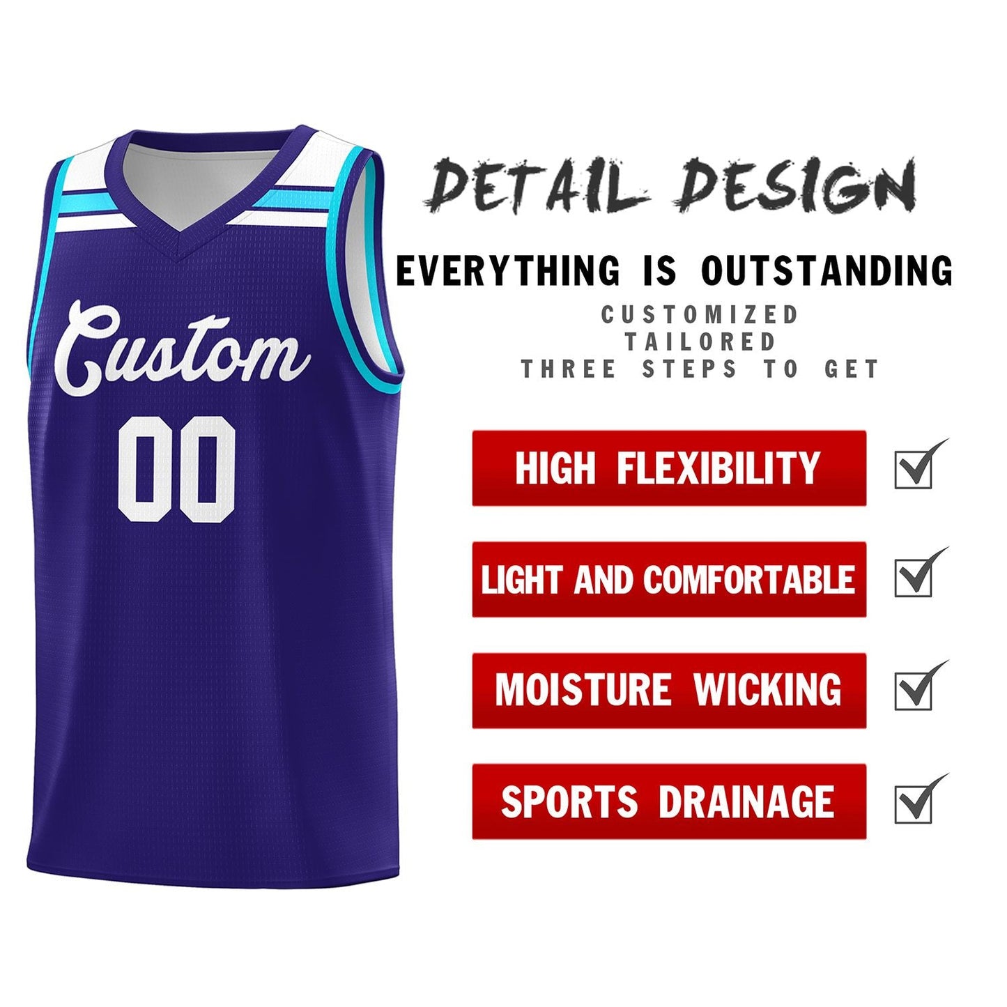 Custom Purple White-Powder Blue Classic Sports Uniform Basketball Jersey