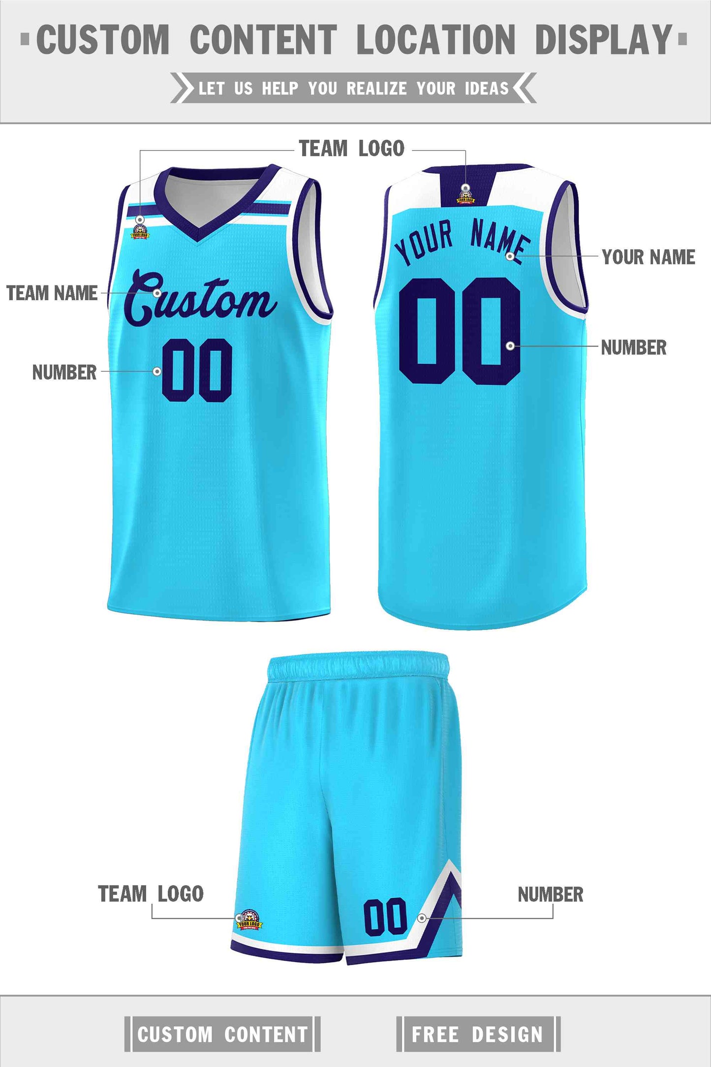 Custom Sky Blue Purple-White Classic Sports Uniform Basketball Jersey