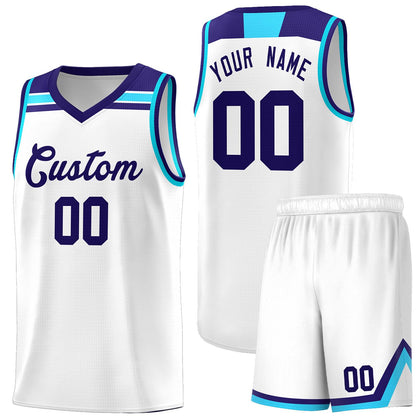 Custom White Purple-Sky Blue Classic Sports Uniform Basketball Jersey