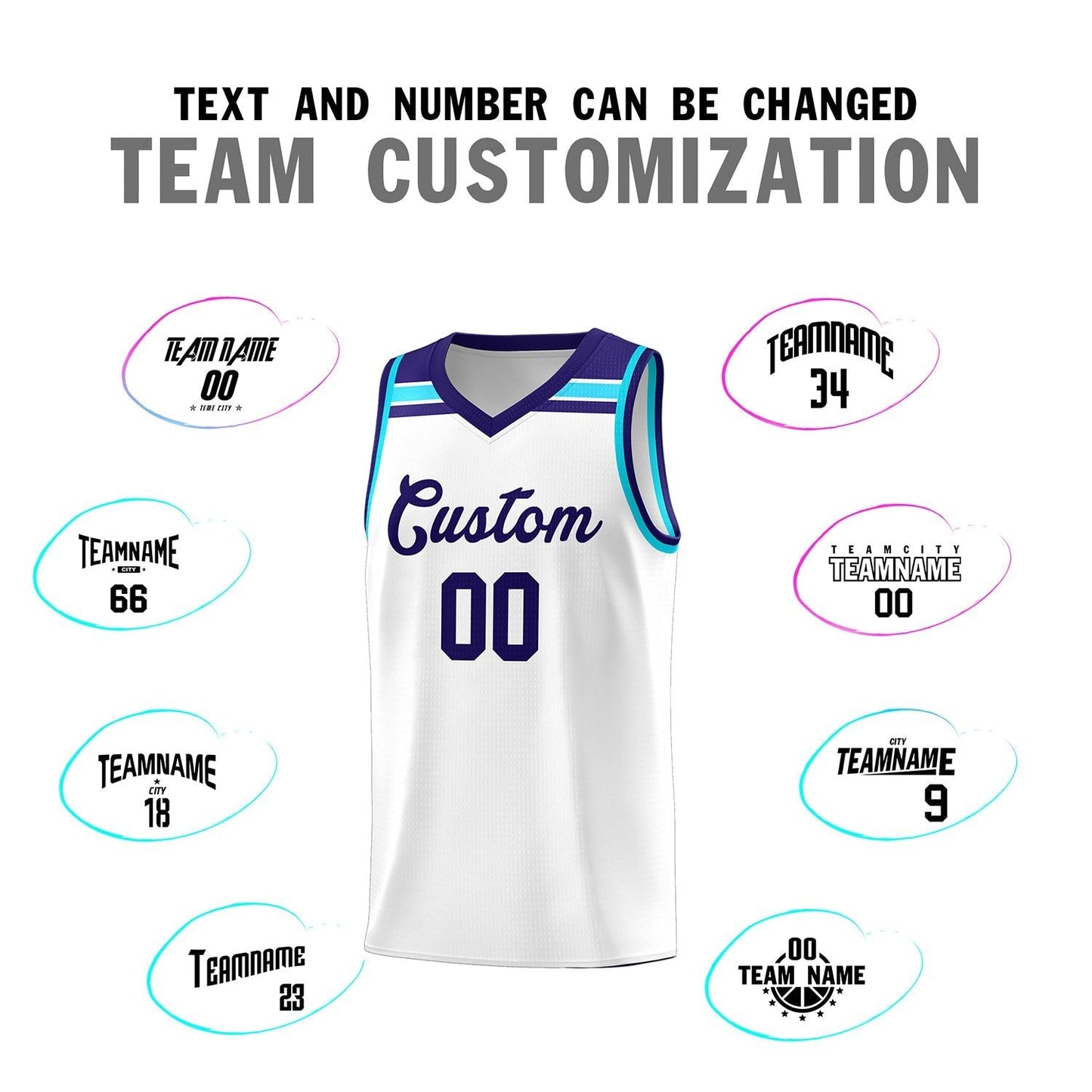 Custom White Purple-Sky Blue Classic Sports Uniform Basketball Jersey