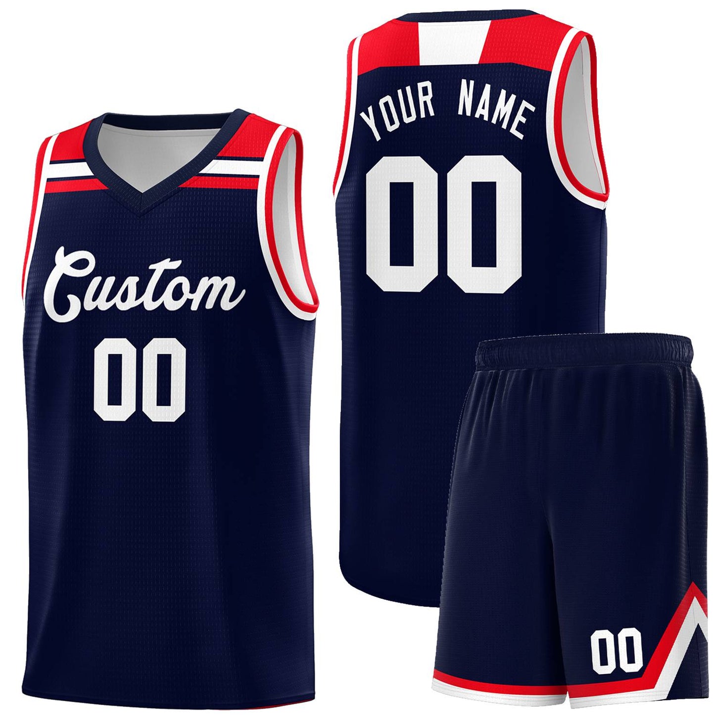 Custom Navy White-Red Classic Sports Uniform Basketball Jersey