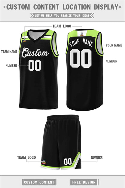 Custom Black White-Neon Green Classic Sports Uniform Basketball Jersey