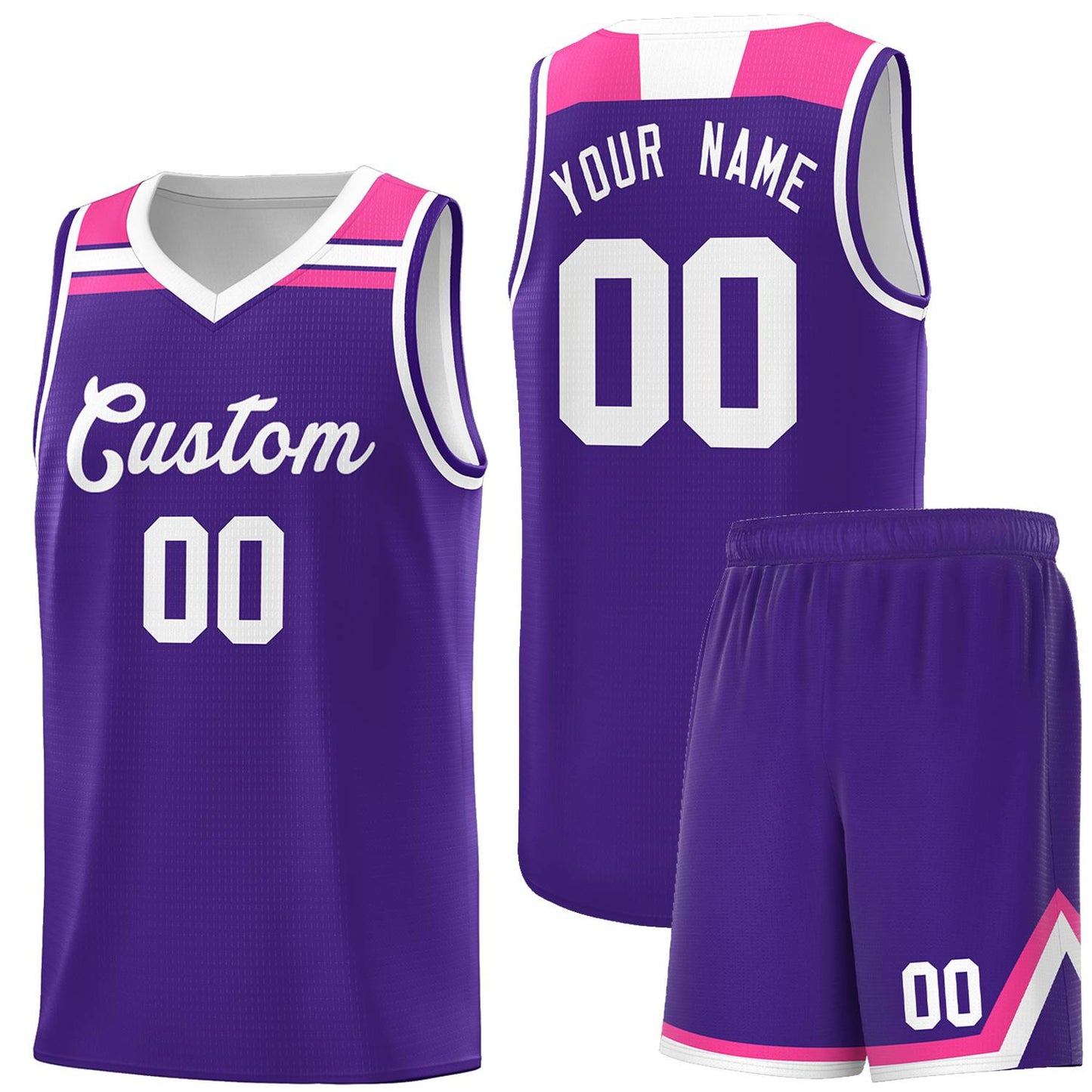 Custom Purple White-Pink Classic Sports Uniform Basketball Jersey