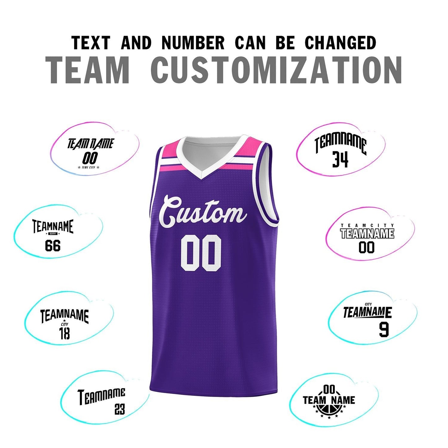 Custom Purple White-Pink Classic Sports Uniform Basketball Jersey