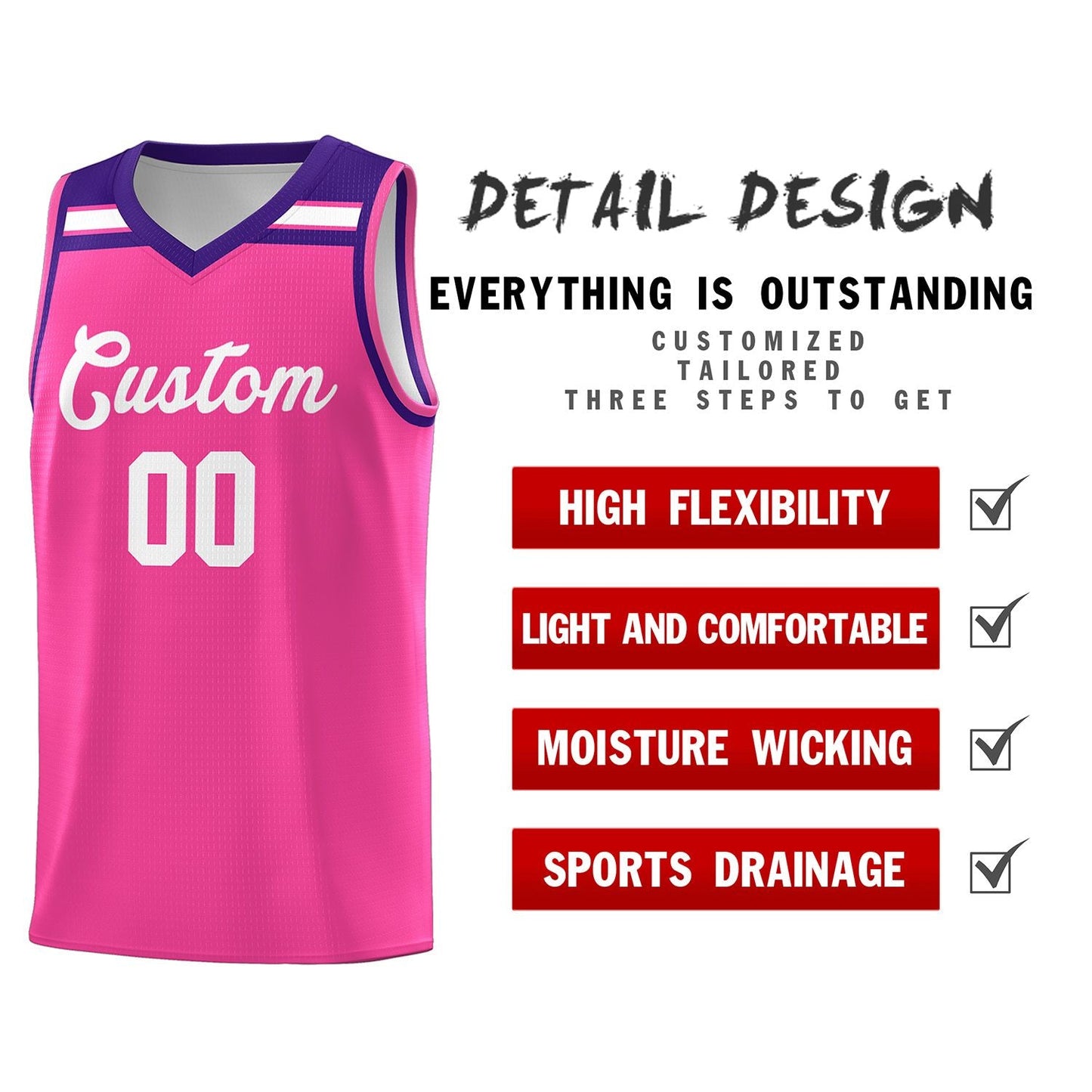 Custom Pink White-Purple Classic Sports Uniform Basketball Jersey