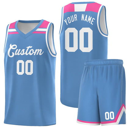 Custom Light Blue White-Pink Classic Sports Uniform Basketball Jersey