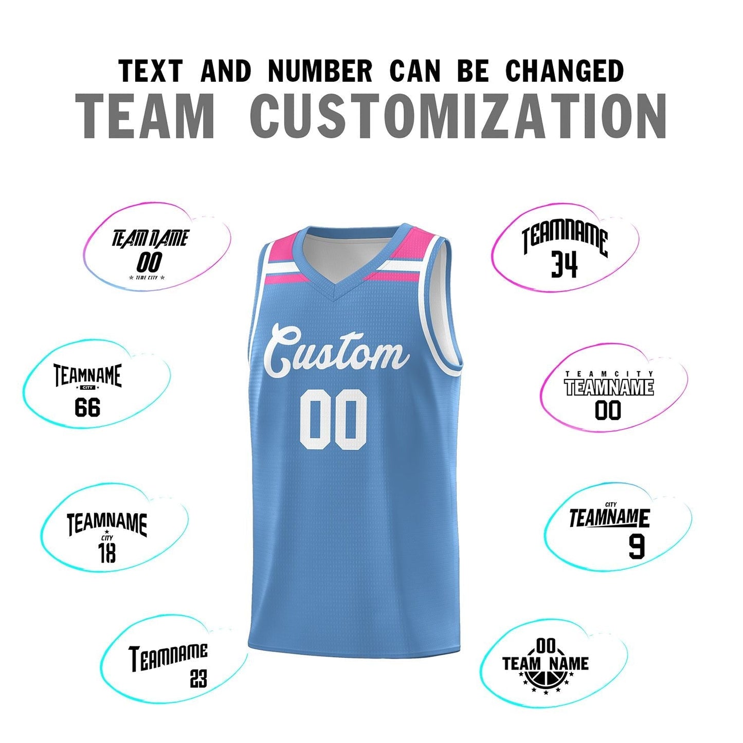 Custom Light Blue White-Pink Classic Sports Uniform Basketball Jersey