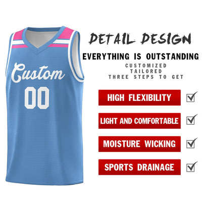 Custom Light Blue White-Pink Classic Sports Uniform Basketball Jersey