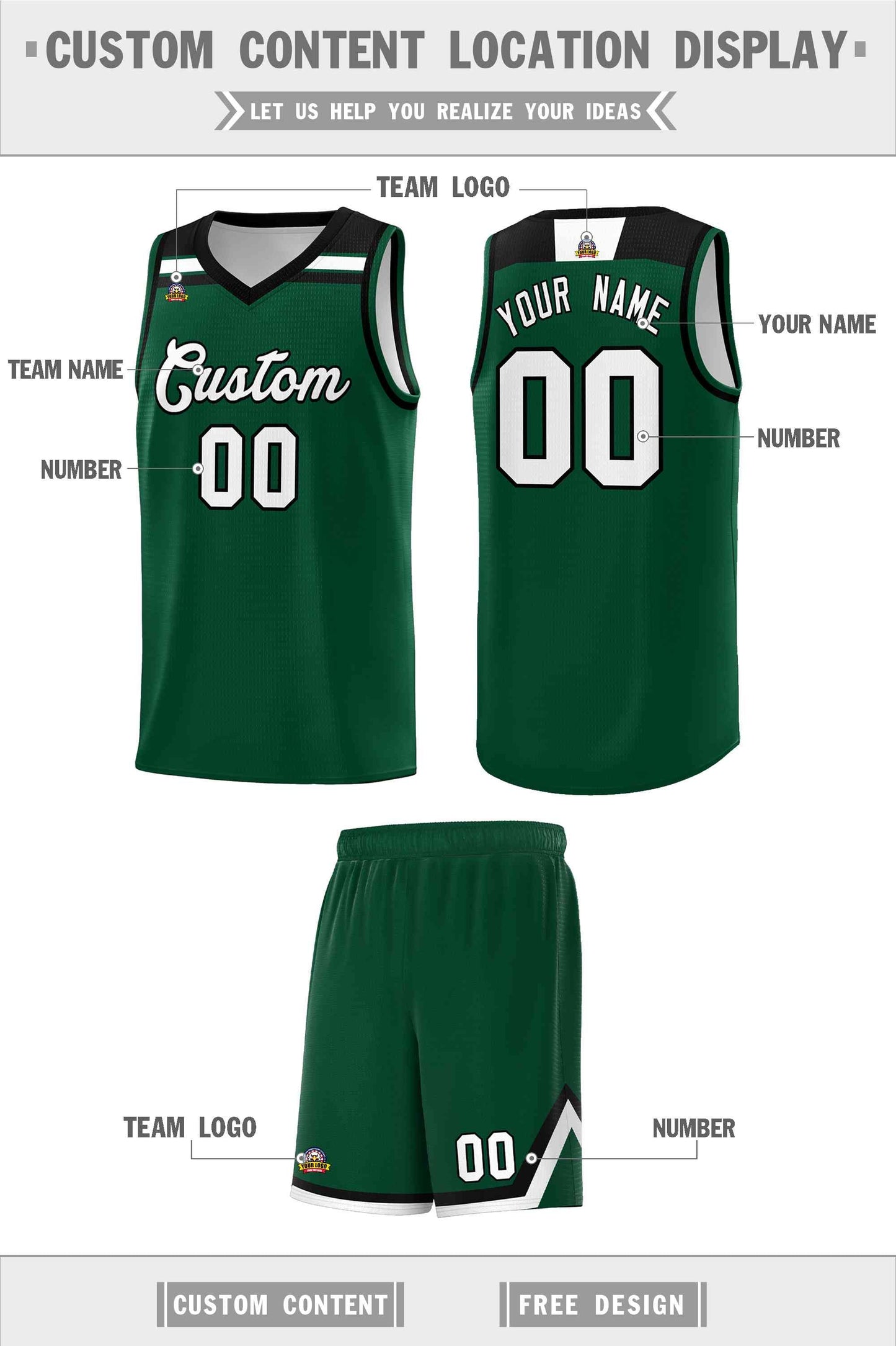 Custom Green White-Black Classic Sports Uniform Basketball Jersey