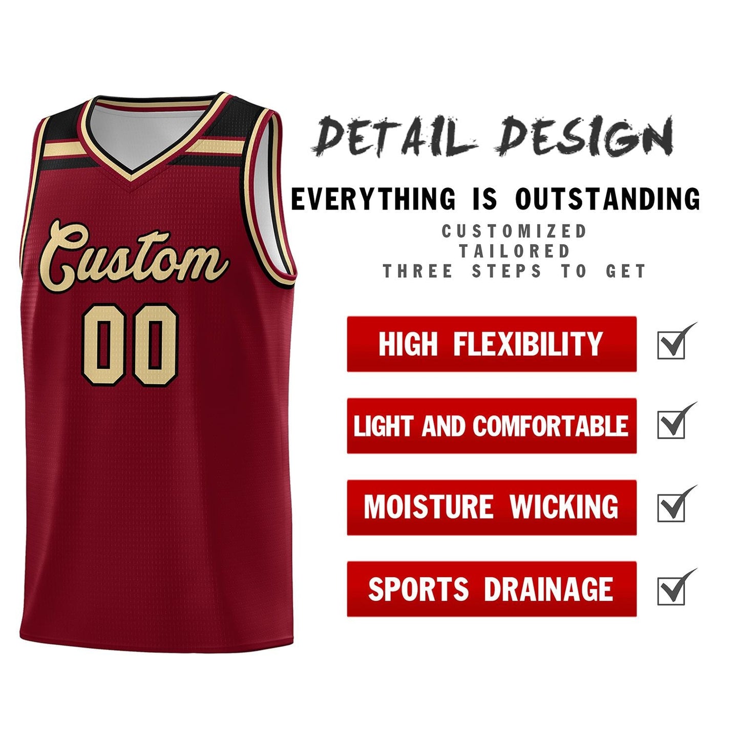 Custom Crimson Khaki-Black Classic Sports Uniform Basketball Jersey