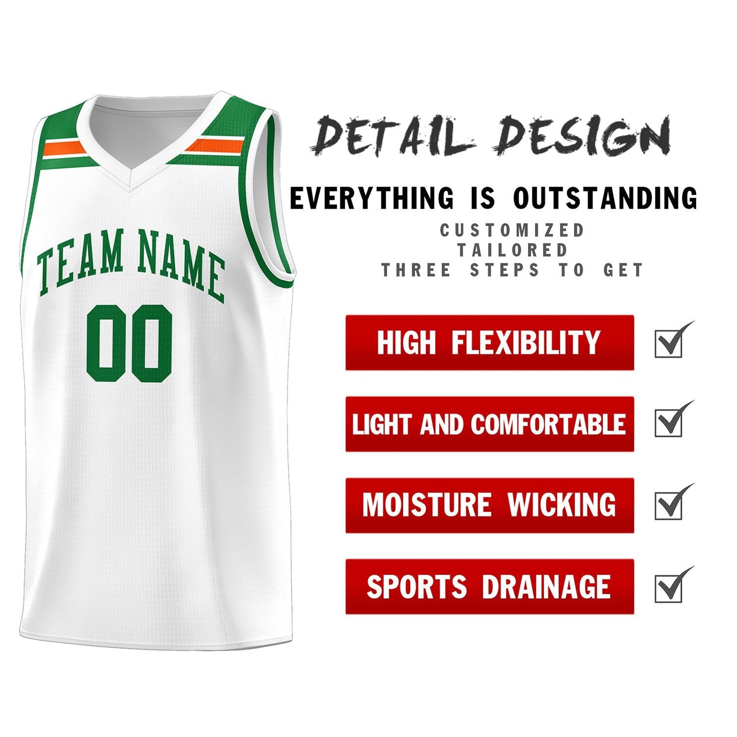 Custom White Kelly Green-Orange Classic Sports Uniform Basketball Jersey