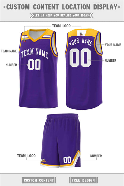 Custom Purple White-Gold Classic Sports Uniform Basketball Jersey