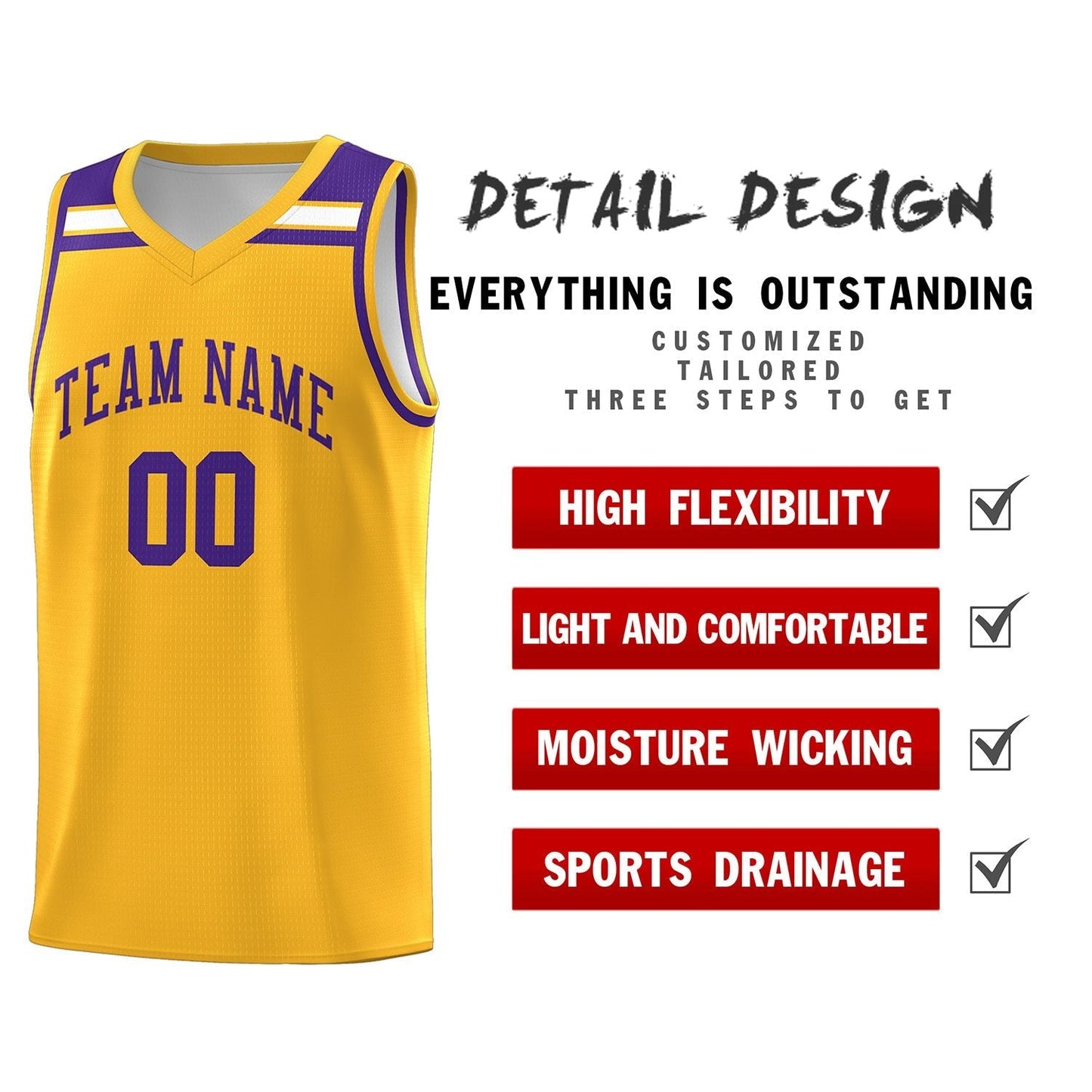 Custom Gold Purple-White Classic Sports Uniform Basketball Jersey