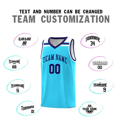 Custom Sky Blue Purple-White Classic Sports Uniform Basketball Jersey