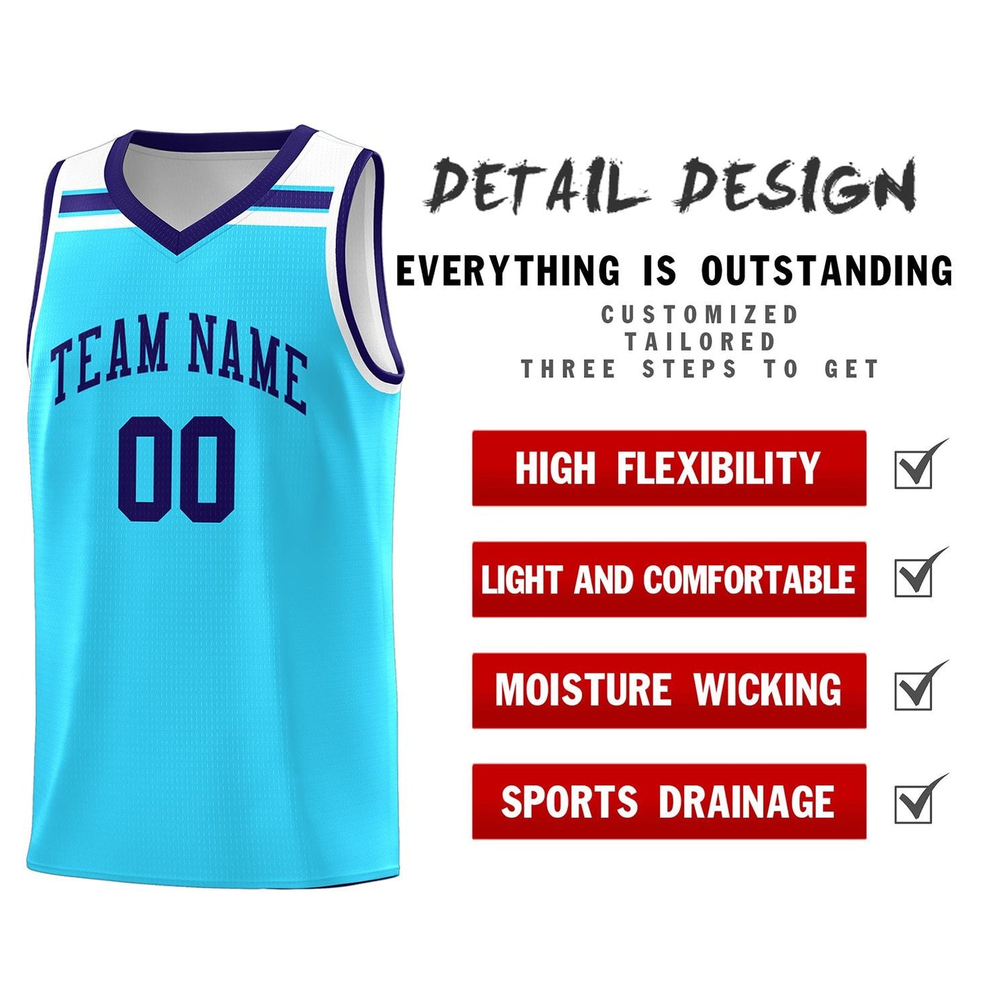 Custom Sky Blue Purple-White Classic Sports Uniform Basketball Jersey