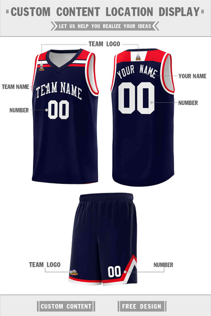 Custom Navy White-Red Classic Sports Uniform Basketball Jersey