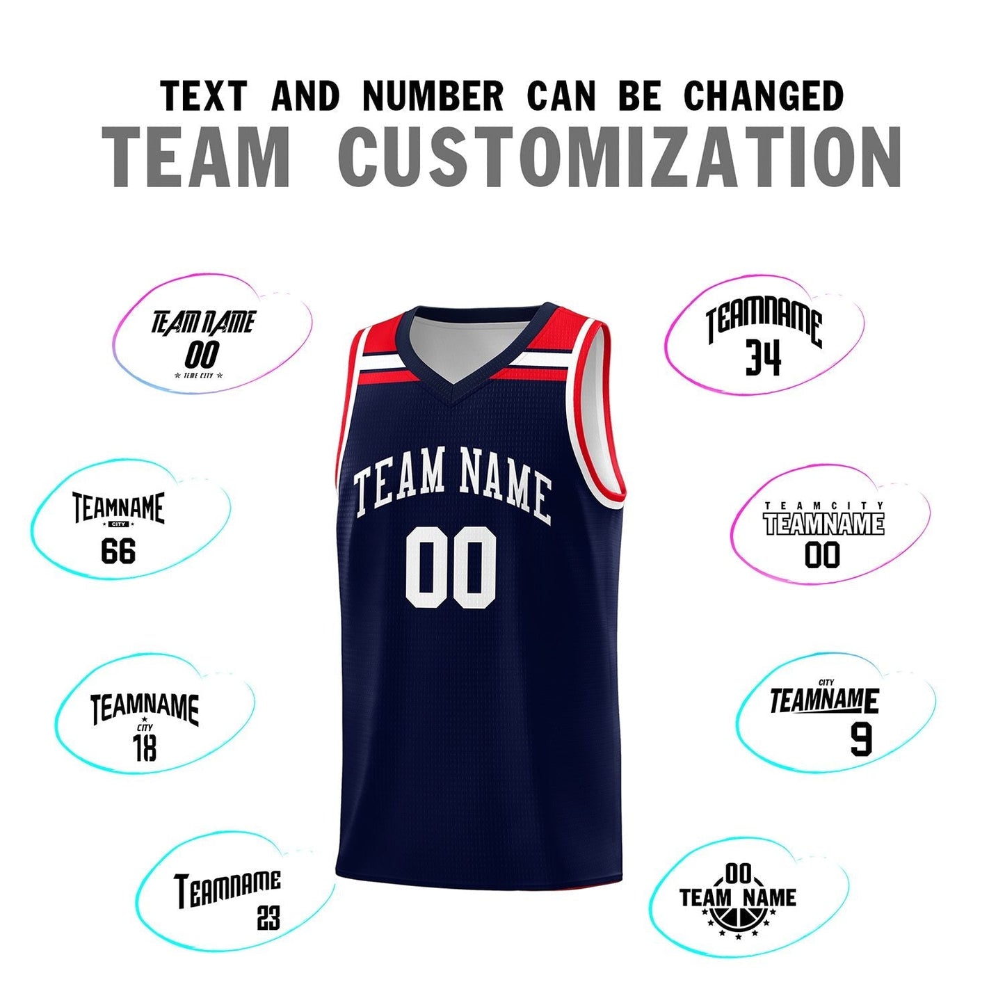 Custom Navy White-Red Classic Sports Uniform Basketball Jersey