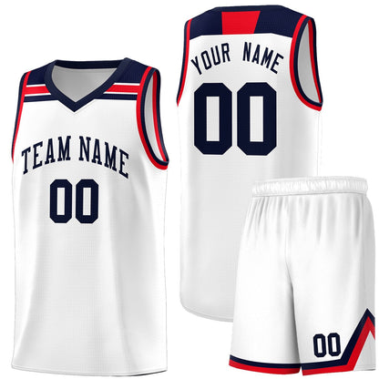 Custom White Navy-Red Classic Sports Uniform Basketball Jersey