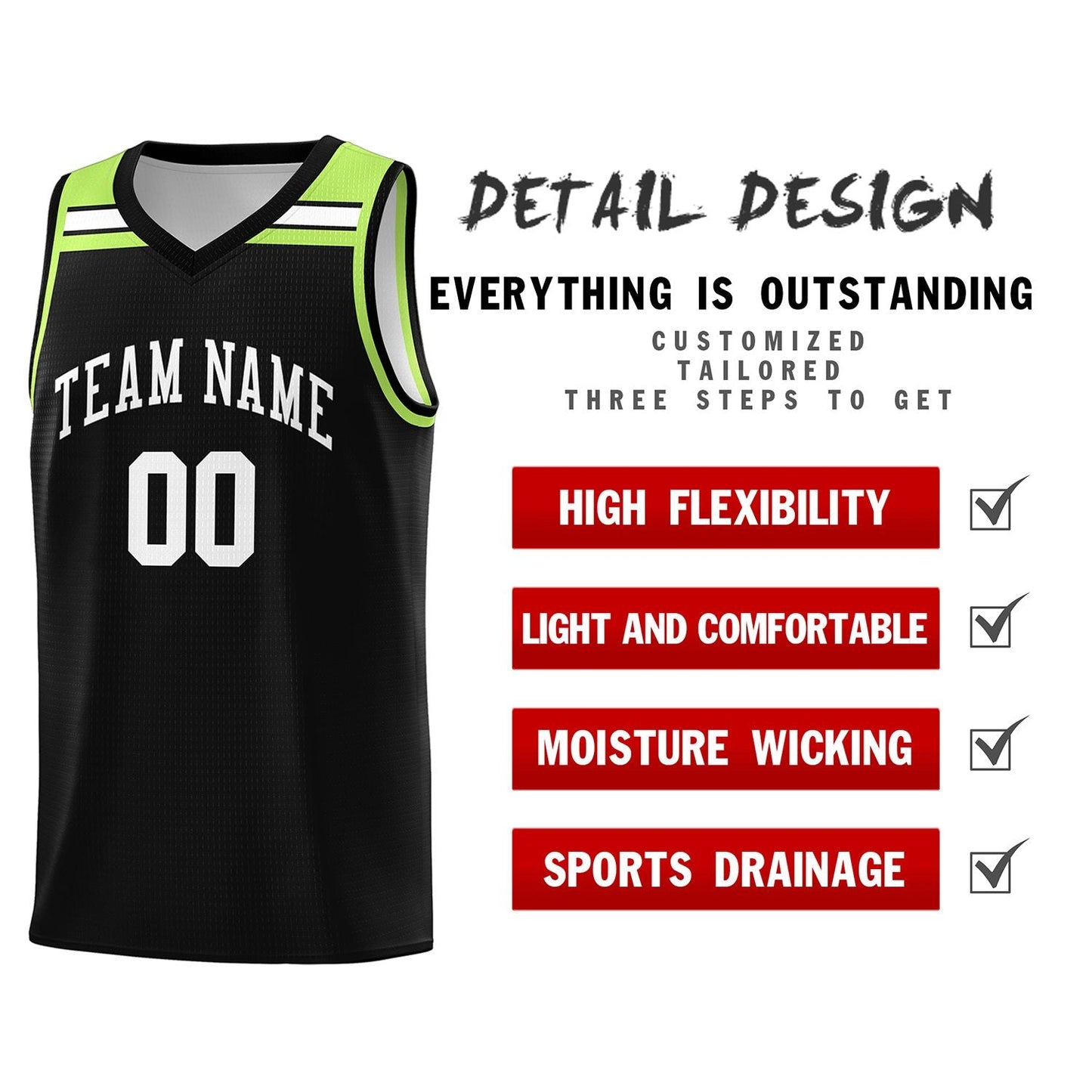 Custom Black White-Neon Green Classic Sports Uniform Basketball Jersey