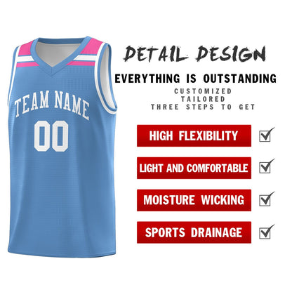 Custom Light Blue White-Pink Classic Sports Uniform Basketball Jersey