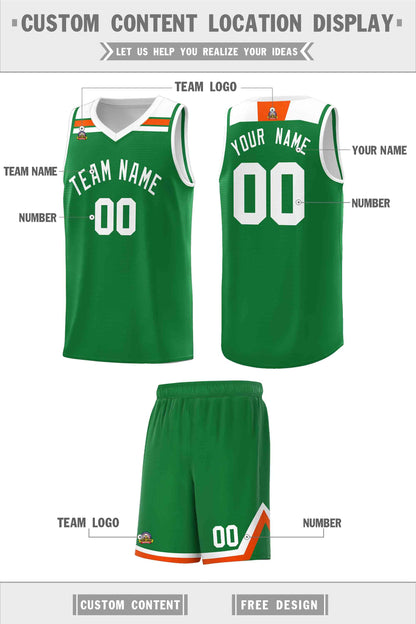 Custom Kelly Green White-Orange Classic Sports Uniform Basketball Jersey