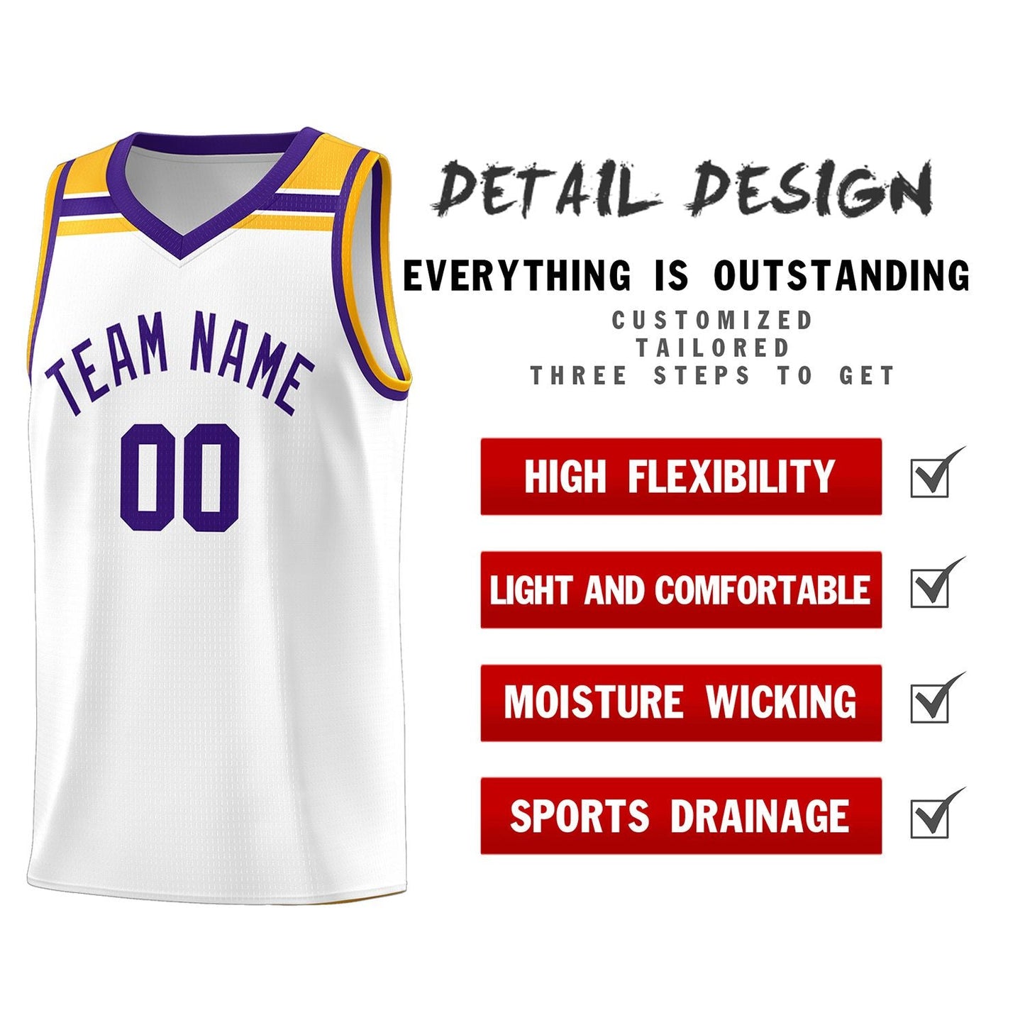 Custom White Purple-Gold Classic Sports Uniform Basketball Jersey