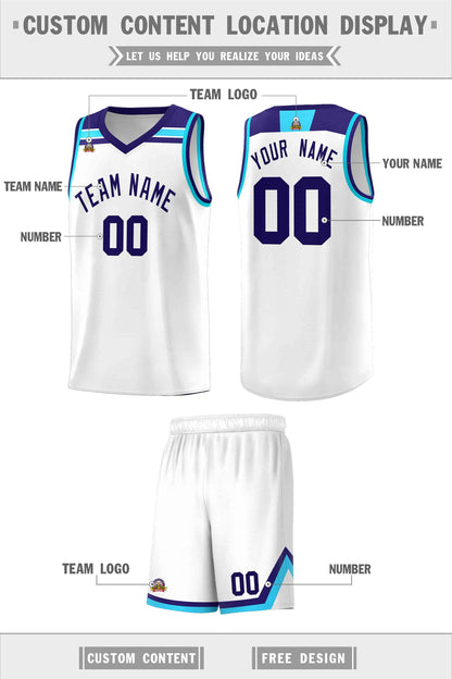 Custom White Purple-Sky Blue Classic Sports Uniform Basketball Jersey