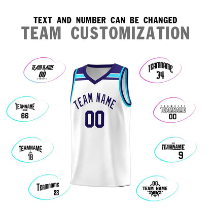 Custom White Purple-Sky Blue Classic Sports Uniform Basketball Jersey