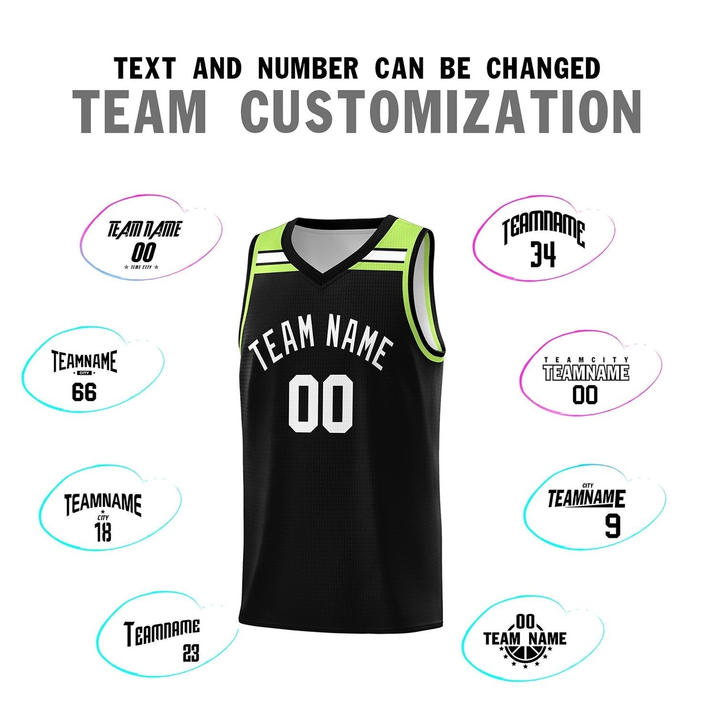 Custom Black White-Neon Green Classic Sports Uniform Basketball Jersey