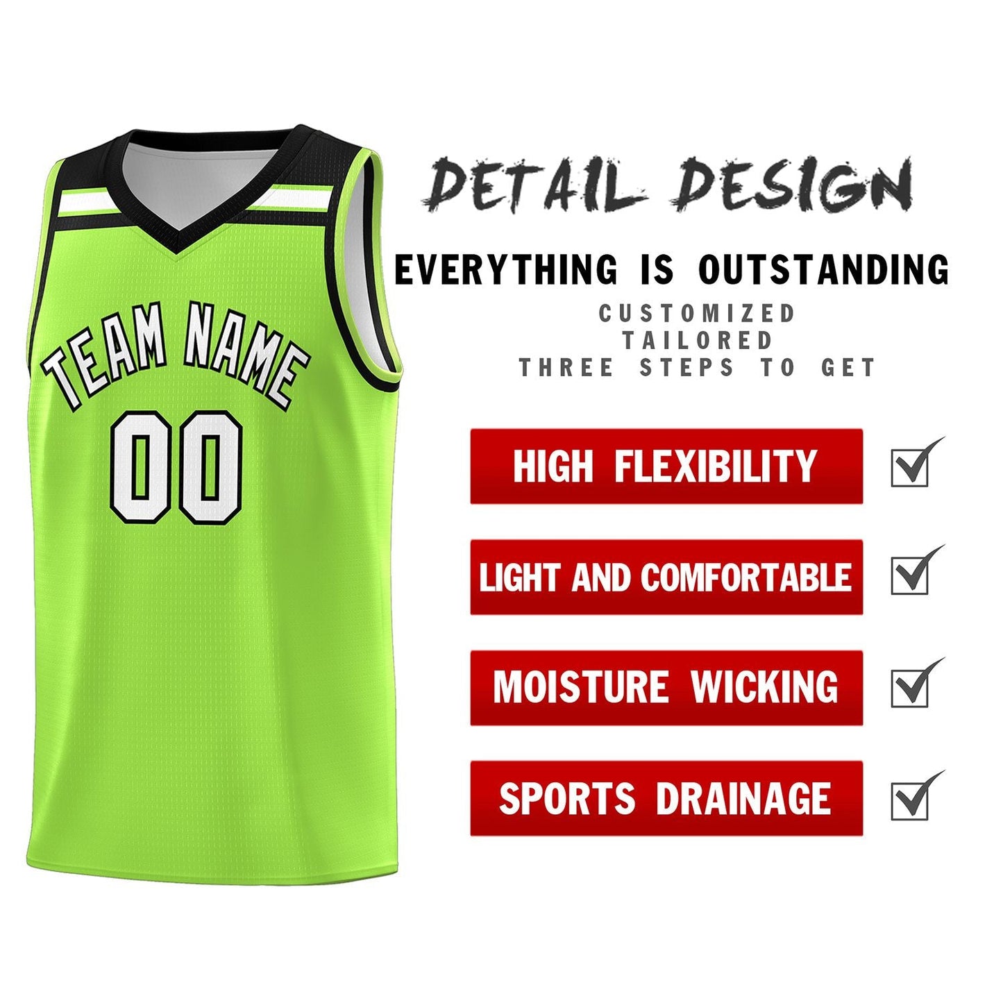 Custom Neon Green White-Black Classic Sports Uniform Basketball Jersey