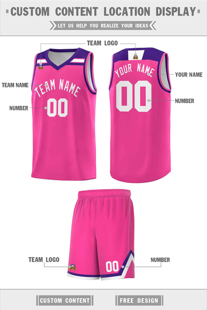 Custom Pink White-Purple Classic Sports Uniform Basketball Jersey