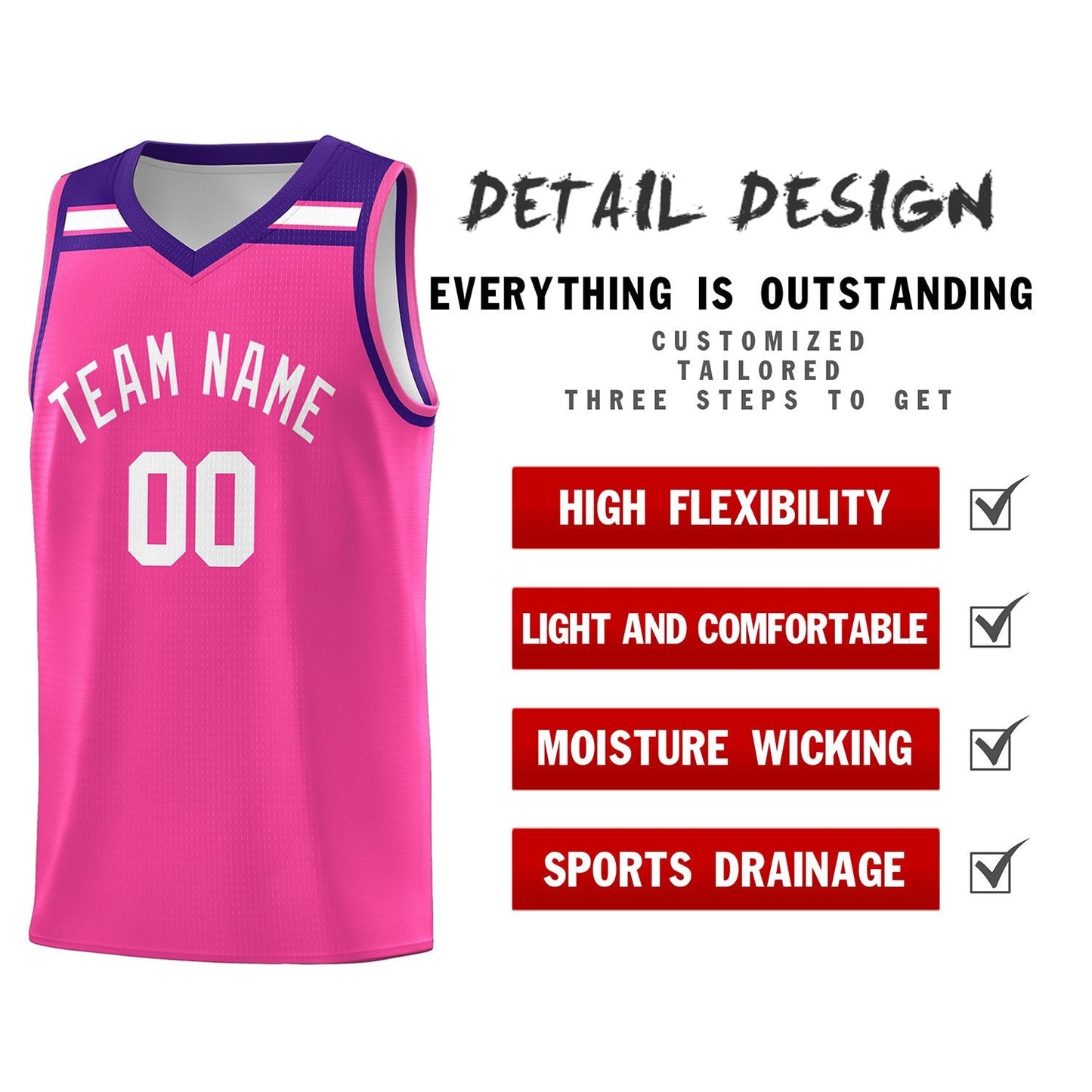 Custom Pink White-Purple Classic Sports Uniform Basketball Jersey