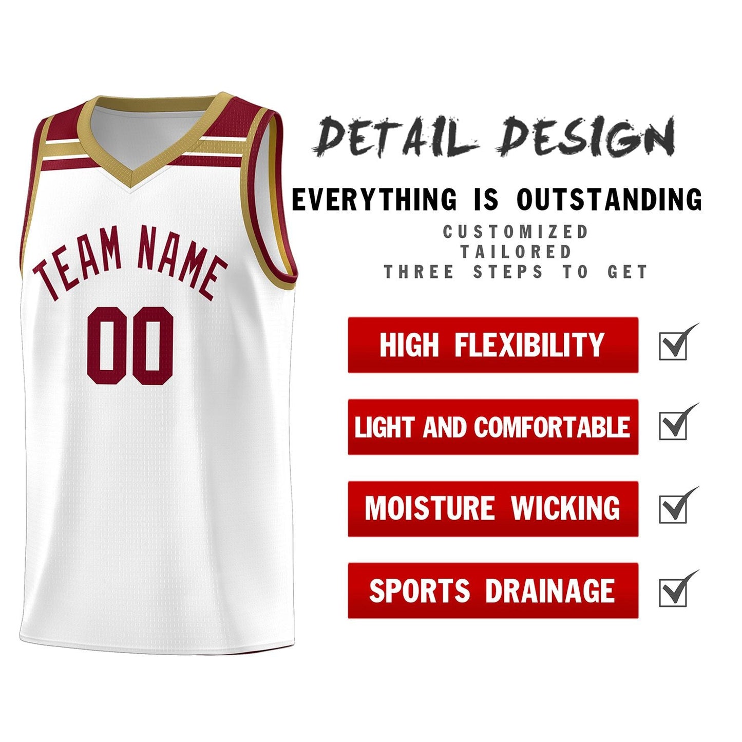 Custom White Crimson-Old Gold Classic Sports Uniform Basketball Jersey