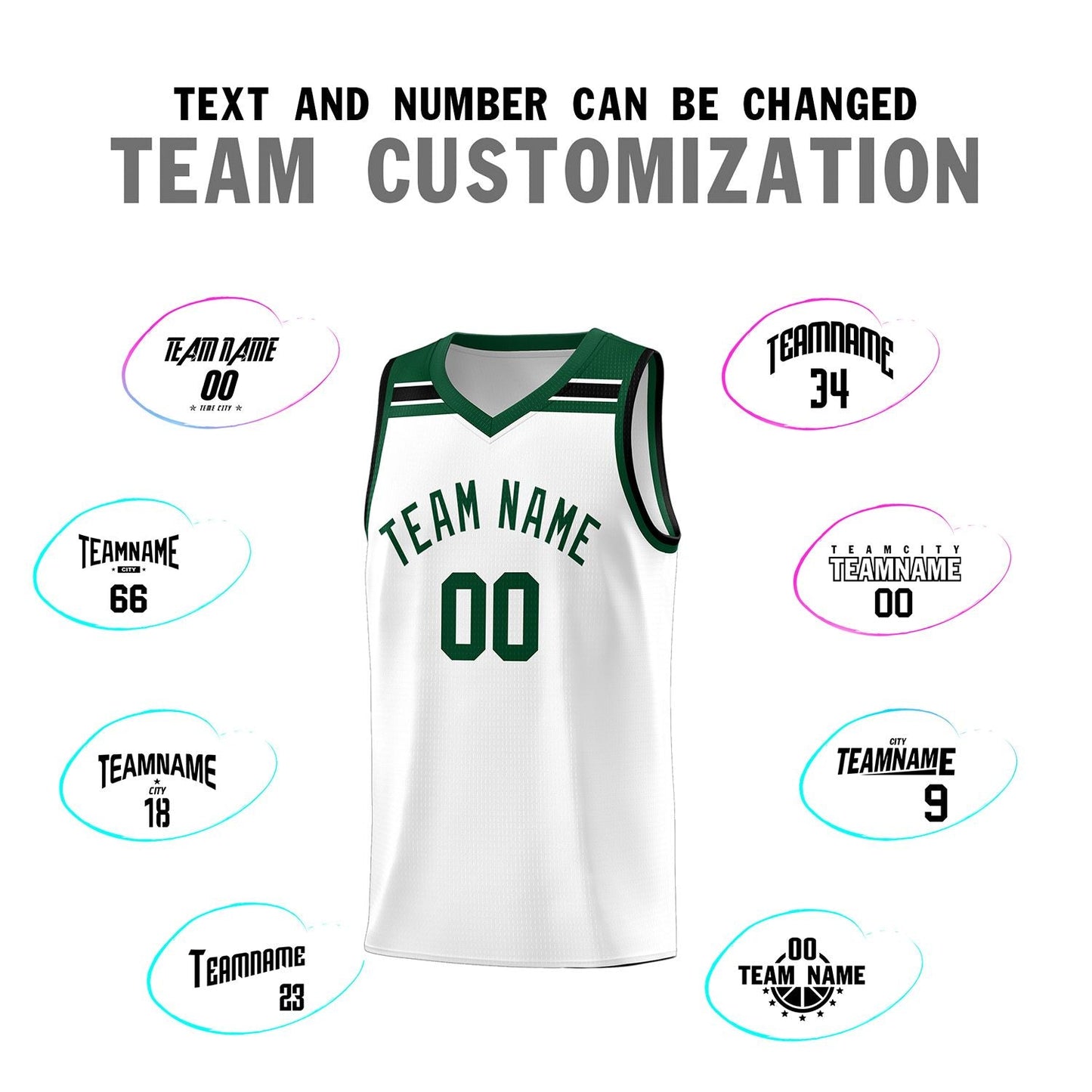 Custom White Green-White Classic Sports Uniform Basketball Jersey