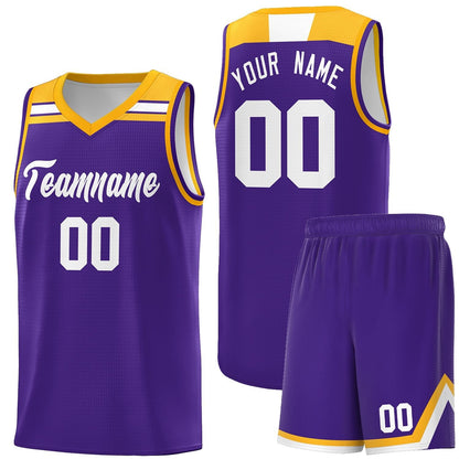 Custom Purple White-Gold Classic Sports Uniform Basketball Jersey