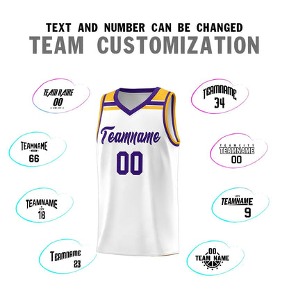 Custom White Purple-Gold Classic Sports Uniform Basketball Jersey