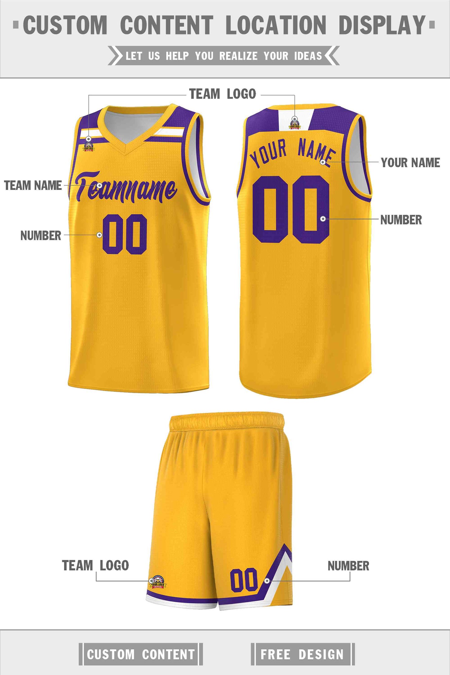 Custom Gold Purple-White Classic Sports Uniform Basketball Jersey