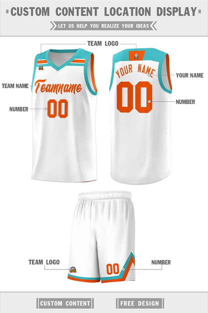 Custom White Orange-Aqua Classic Sports Uniform Basketball Jersey