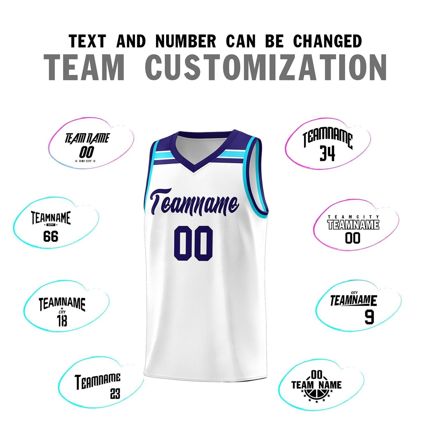 Custom White Purple-Sky Blue Classic Sports Uniform Basketball Jersey