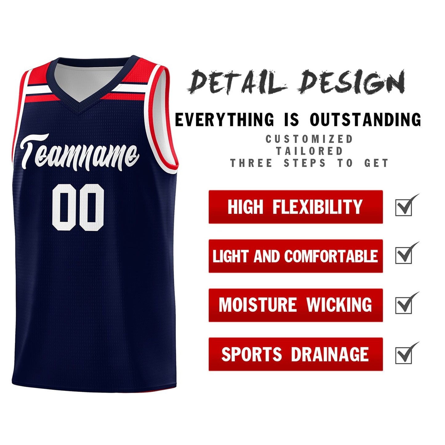 Custom Navy White-Red Classic Sports Uniform Basketball Jersey