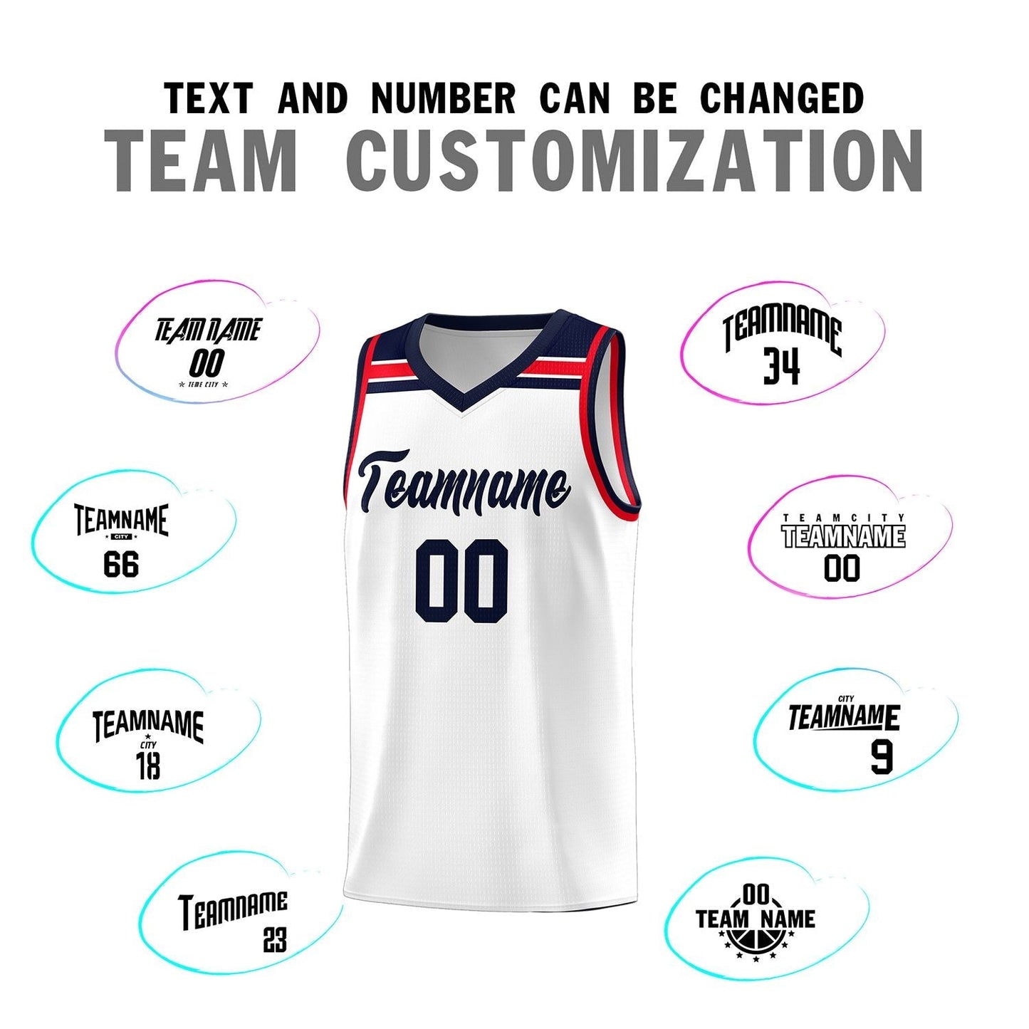 Custom White Navy-Red Classic Sports Uniform Basketball Jersey