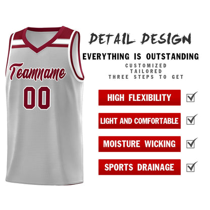 Custom Gray Crimson-White Classic Sports Uniform Basketball Jersey