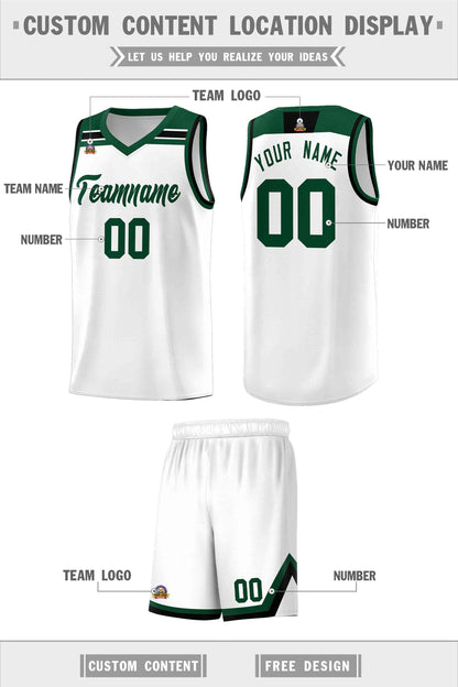 Custom White Green-White Classic Sports Uniform Basketball Jersey