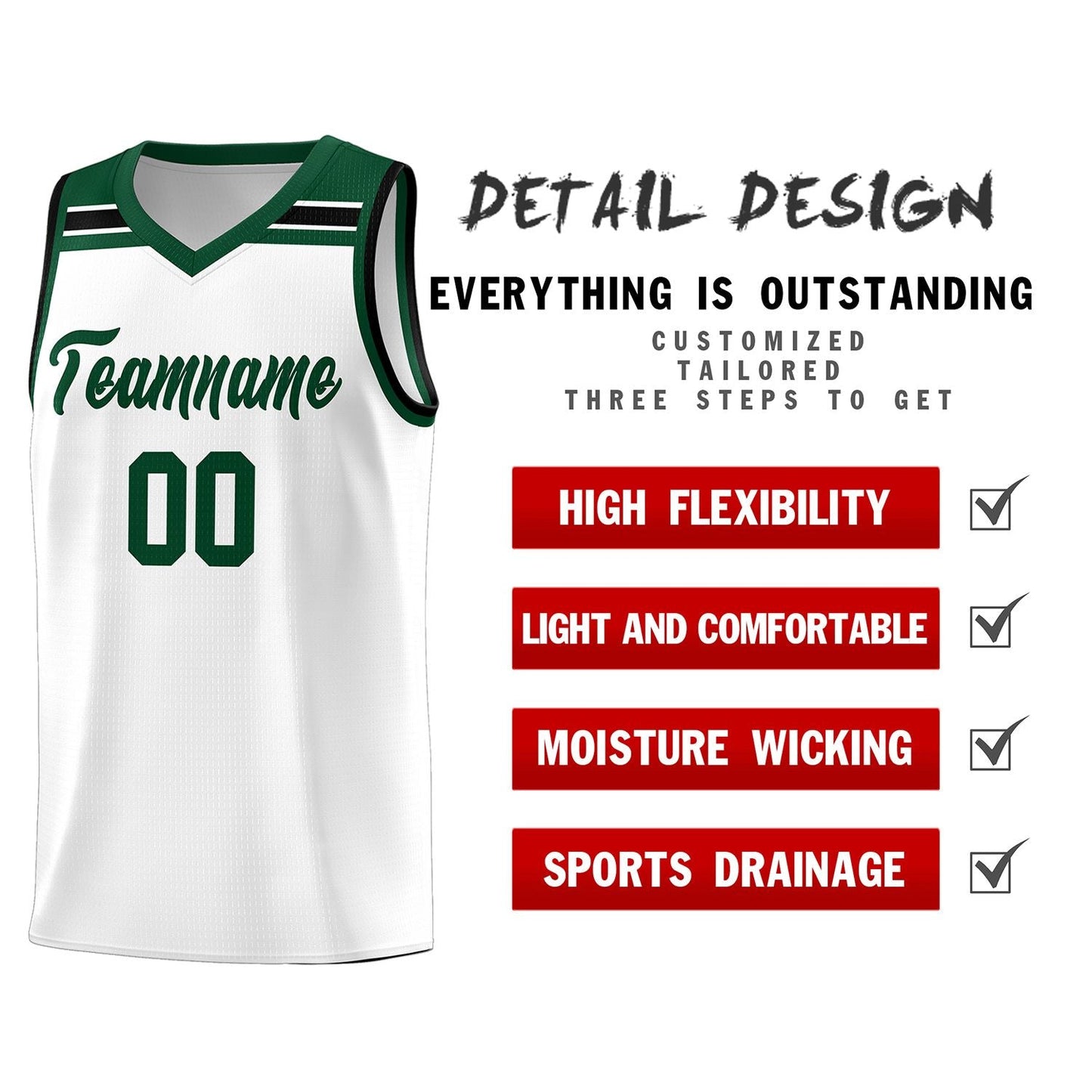 Custom White Green-White Classic Sports Uniform Basketball Jersey