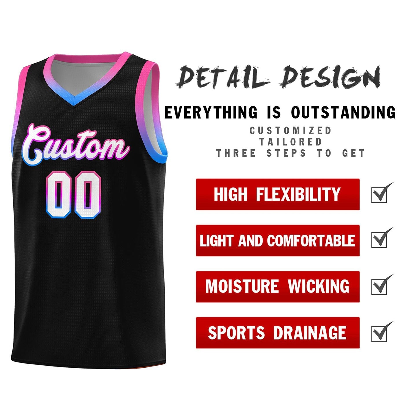 Custom Black Personalized Gradient Font Sports Uniform Basketball Jersey