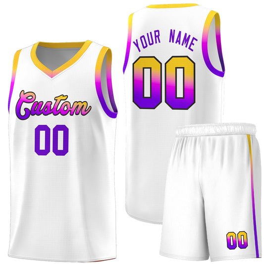 Custom White Personalized Gradient Font Sports Uniform Basketball Jersey