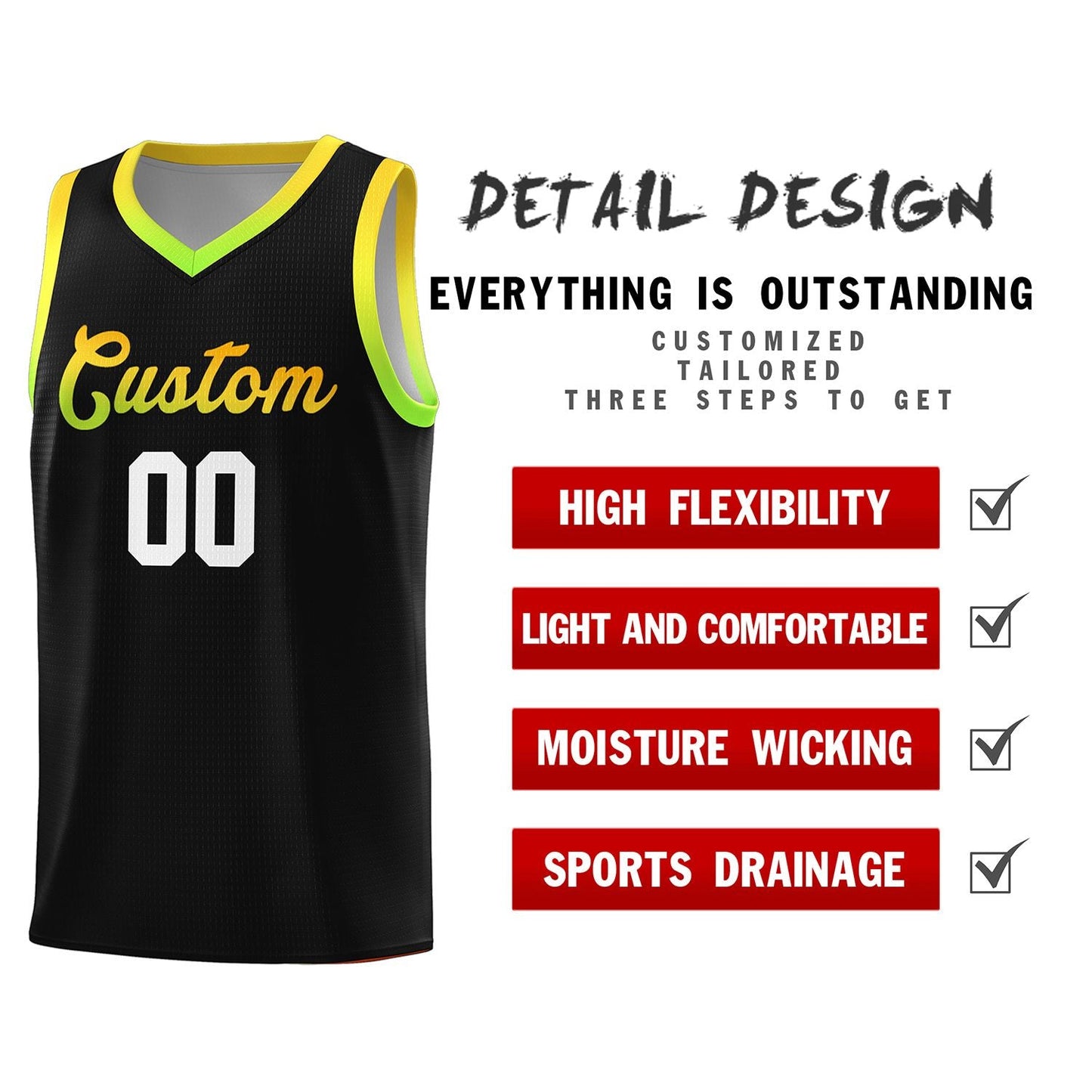 Custom Black Personalized Gradient Font Sports Uniform Basketball Jersey