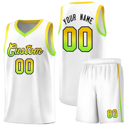 Custom White Personalized Gradient Font Sports Uniform Basketball Jersey