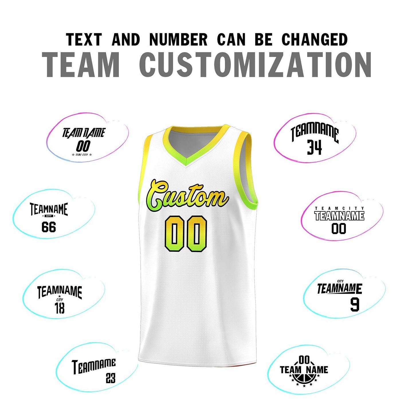 Custom White Personalized Gradient Font Sports Uniform Basketball Jersey