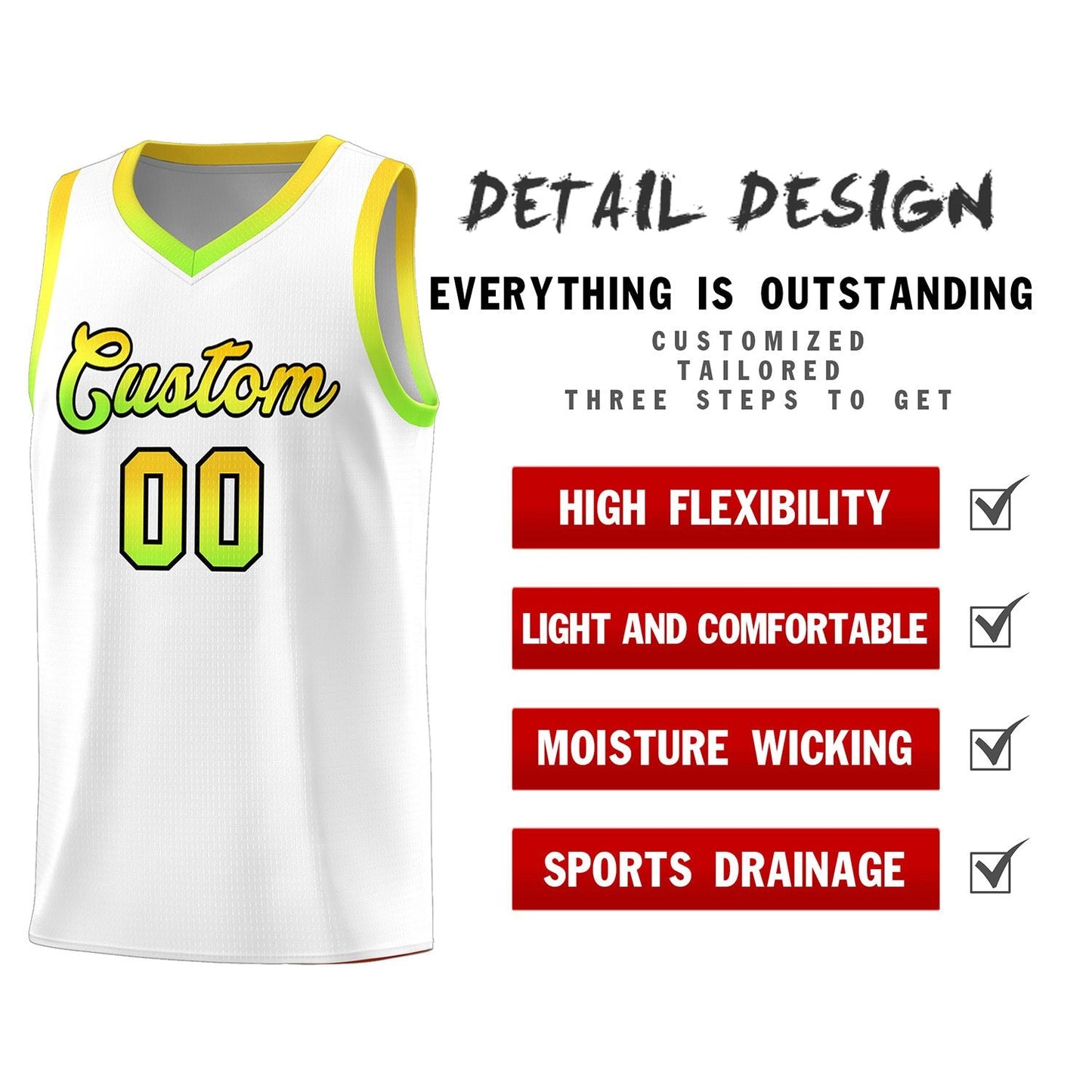 Custom White Personalized Gradient Font Sports Uniform Basketball Jersey